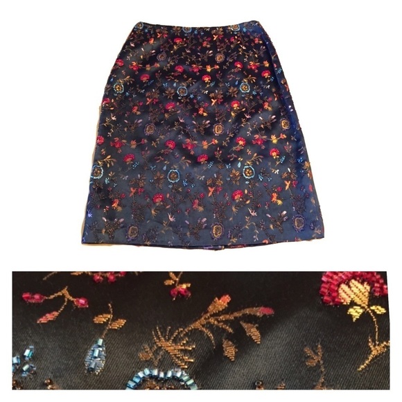 David Meister beaded & embroidered satin skirt - Picture 1 of 7